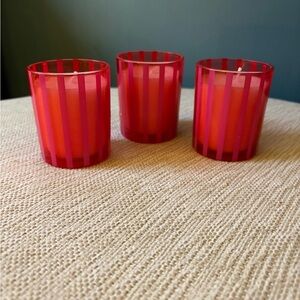 Kate Spade Brand New Pink and Red Striped Candle Holders Set of 3